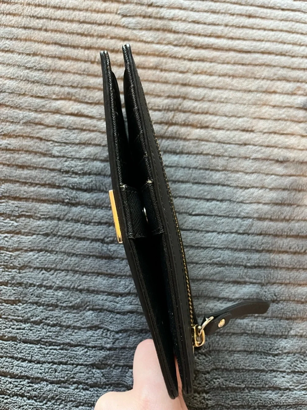 kate spade Black Saffiano Long Wallet with Gold Logo Plate